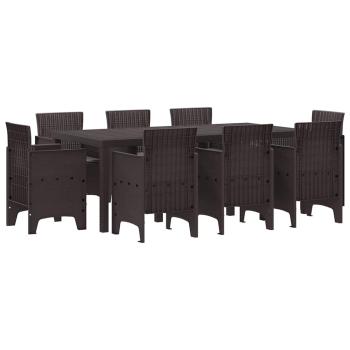 9-tlg. Garten-Essgruppe mit Kissen Braun Poly Rattan