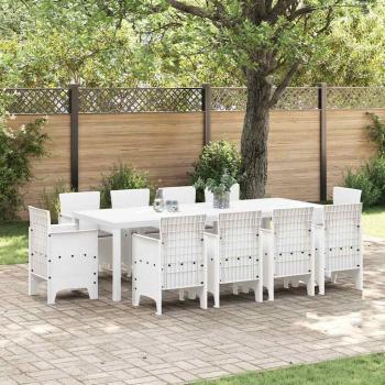 ARDEBO.de - 11-tlg. Garten-Essgruppe mit Kissen Weiß Poly Rattan