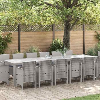 ARDEBO.de - 15-teiliges Garten Esszimmerset mit Kissen Hellgrau Poly-Rattan