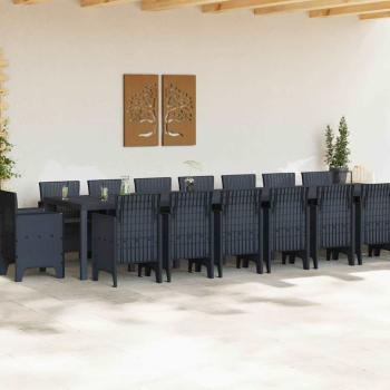 17-teiliges Garten Essset mit Kissen Anthrazit Poly-Rattan