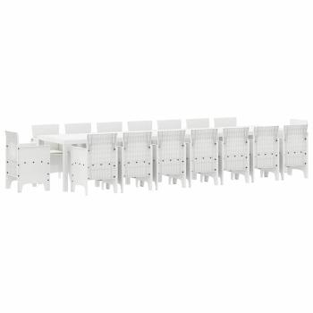 17-teiliges Garten-Ess-Set mit Kissen Weiß Poly-Rattan
