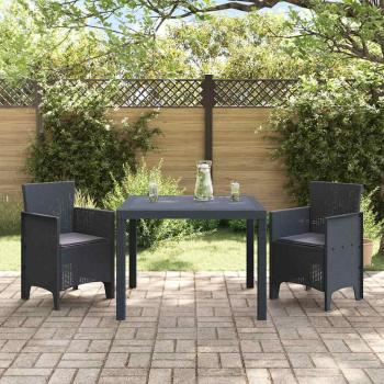 3-tlg. Garten-Essgruppe mit Kissen Anthrazit Poly Rattan