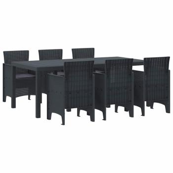 7-teiliges Garten Esstischset mit Kissen Anthrazit Poly Rattan