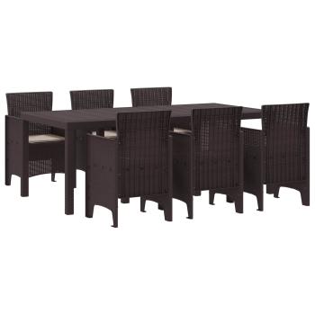 ARDEBO.de - 7-teilige Garten Essgruppe mit Kissen Braun Poly Rattan