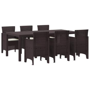 ARDEBO.de - 7-teiliges Garten Esszimmer Set mit Kissen Braun Poly Rattan