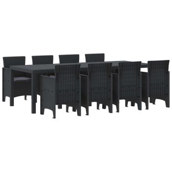ARDEBO.de - 9-tlg. Garten-Essgruppe mit Kissen Anthrazit Poly Rattan