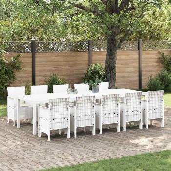 ARDEBO.de - 11-teiliges Garten Esszimmer Set mit Kissen Weiß Poly-Rattan