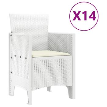 15-teiliges Garten Essgruppe mit Kissen Weiß Poly-Rattan