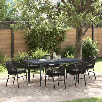 ARDEBO.de - 7-teiliges Garten Essgruppen Set mit Kissen Schwarz Poly Rattan