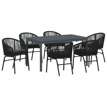 7-teiliges Garten Essgruppen Set mit Kissen Schwarz Poly Rattan