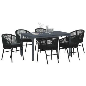 7-teiliges Garten Essgruppen Set mit Kissen Schwarz Poly Rattan