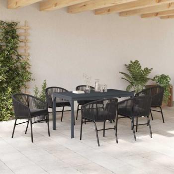 7-teiliges Garten Essgruppen Set mit Kissen Schwarz Poly Rattan
