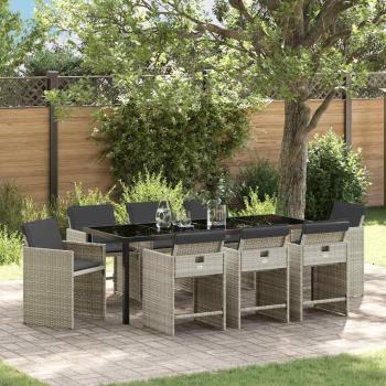 ARDEBO.de - Garten Essgruppe 9 stk. Hellgrau Poly-Rattan
