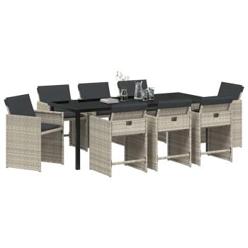 Garten Essgruppe 9 stk. Hellgrau Poly-Rattan