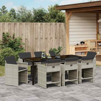 Garten Essgruppe 9 stk. Hellgrau Poly-Rattan