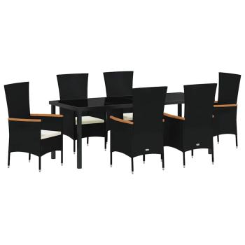 ARDEBO.de - 7-teiliges Garten Esstischset mit Kissen, Schwarz Poly-Rattan