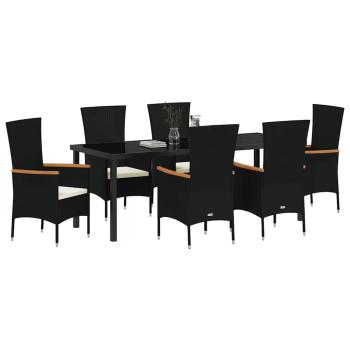 7-teiliges Garten Esstischset mit Kissen, Schwarz Poly-Rattan
