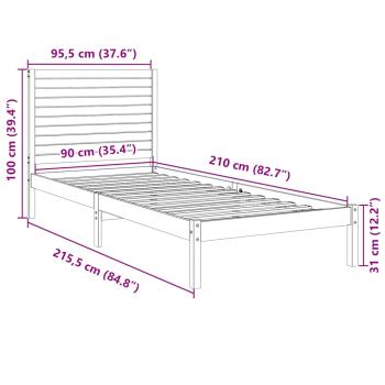 Massivholzbett Extra Lang ohne Matratze Weiß 90x210 cm