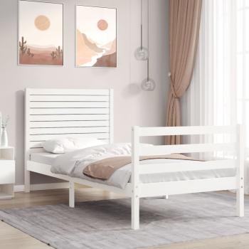 ARDEBO.de - Massivholzbett mit Kopfteil Weiß 90x200 cm