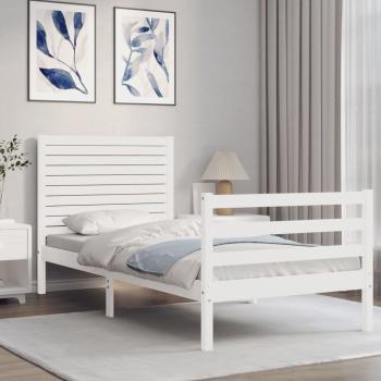 Massivholzbett mit Kopfteil Weiß 90x200 cm