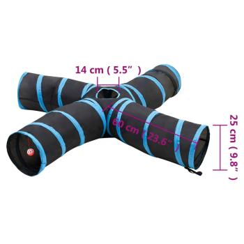 Katzentunnel 4-Wege Schwarz und Blau 25 cm Polyester