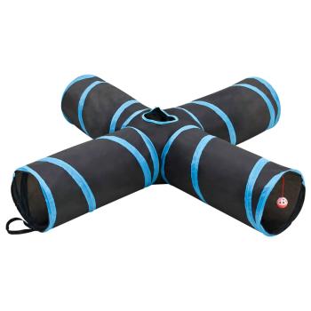 ARDEBO.de - Katzentunnel 4-Wege Schwarz und Blau 132 cm Polyester