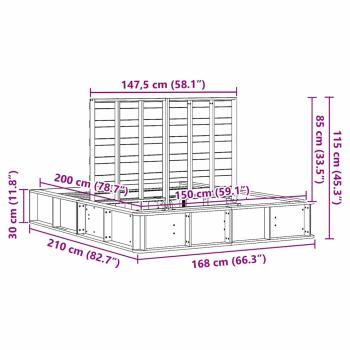 Bettgestell mit Lift-Up Stauraum Weiß 150x200 cm Massivholz Kiefer