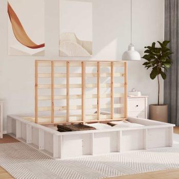 Bettgestell mit Lift-Up Stauraum Weiß 150x200 cm Massivholz Kiefer