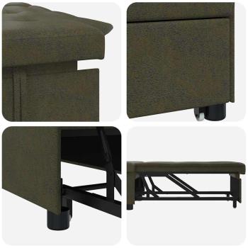 Sofa Bed 3-in-1 Ausziehbares Design Armeegrünes Faux Wildleder