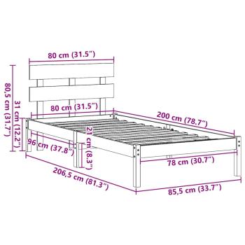 Bettgestell mit Kopfteil Wachsbraun 80x200 cm Massivholz Kiefer