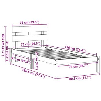 Bettgestell mit Kopfteil Wachsbrown 75x190 cm Massivholz Kiefer
