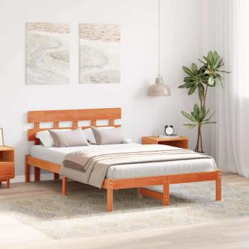 Bettgestell mit Kopfteil Wachsbraun 140x190 cm Massivholz Kiefer