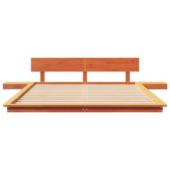 Bodenbettgestell mit Nachttischen Wachsbrown 150x200cm Massivholz
