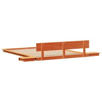 Bodenbettgestell mit Nachttischen Wachsbrown 150x200cm Massivholz
