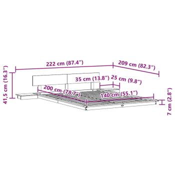 Fußbodenbettgestell mit Nachttischen Weiß 140x200cm Massivholz