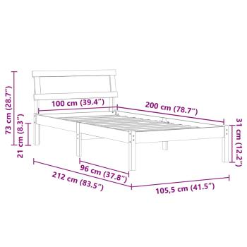 Bettgestell mit Kopfteil & LED Wachsbrown 100x200 cm Massivholz Kiefer