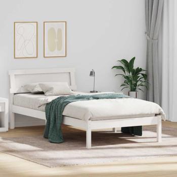 ARDEBO.de - Bettgestell mit Kopfteil & LED Weiß 90x200 cm Massivholz Kiefer