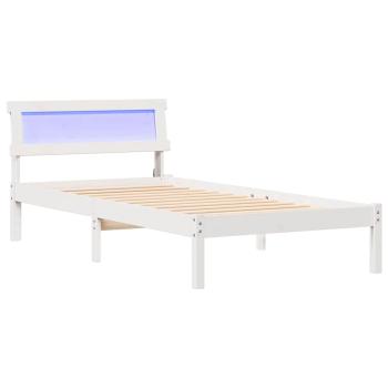 Bettgestell mit Kopfteil & LED Weiß 90x200 cm Massivholz Kiefer