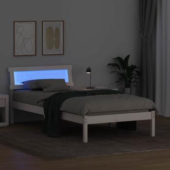 Bettgestell mit Kopfteil & LED Weiß 90x200 cm Massivholz Kiefer