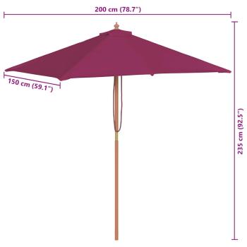 Sonnenschirm mit Holz-Mast 150x200 cm Bordeauxrot