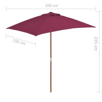 Sonnenschirm mit Holz-Mast 150x200 cm Bordeauxrot