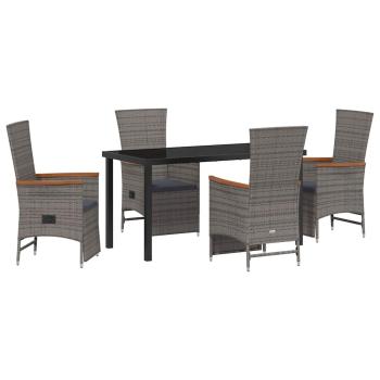 5-teiliges Garten-Dining-Set mit Kissen Grau Poly Rattan