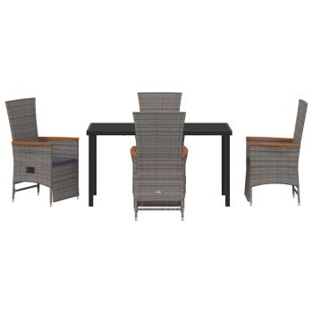 5-teiliges Garten-Dining-Set mit Kissen Grau Poly Rattan