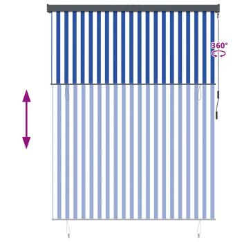 Outdoor Rollo Gestreift Verstellbar Blau und weiß 200 x 250 cm Stoff