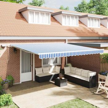 ARDEBO.de - Einziehbare Markise Blau und weiß 5 x 3 m Stoff und Metall