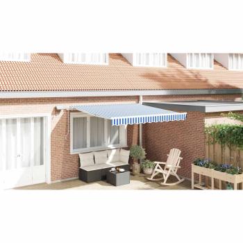 Einziehbare Markise Blau und weiß 3.5 x 2.5 m Stoff und Metall