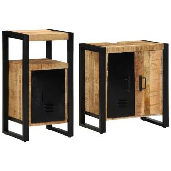 ARDEBO.de - Badezimmermöbel Set 2 pcs Braun Massives, grobes Mangoholz