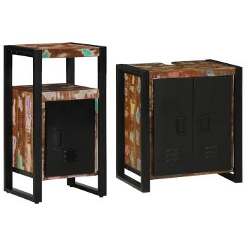 Badezimmermöbel Set mit Regal 2 pcs Braun recyceltes Massivholz