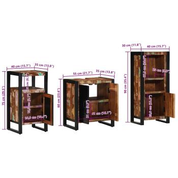 Badezimmermöbel Set 3 pcs Mehrfarbig Massives recyceltes Holz