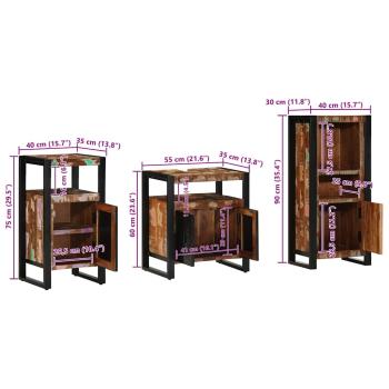 Badezimmermöbel Set 3 pcs Mehrfarbig Massives recyceltes Holz